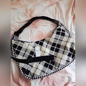 BAGGU Large Nylon Black and White Plaid Women's Bag